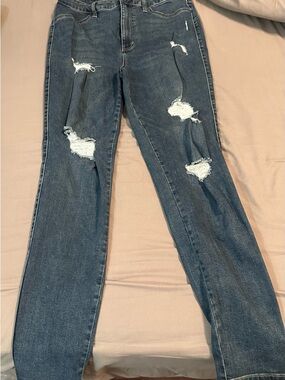 Fashion Nova Straight Leg Distressed Blue Jeans